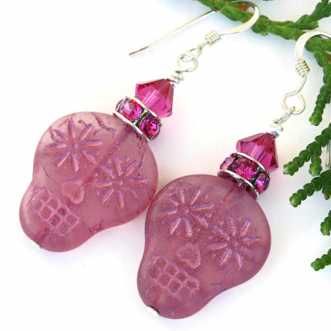 halloween day of the dead pink sugar skull earrings