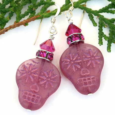 halloween day of the dead pink sugar skull jewelry