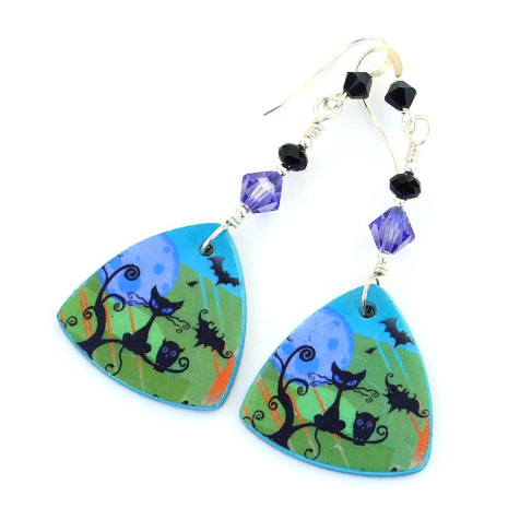 Halloween earrings black cat bats owls handmade earrings gift for women