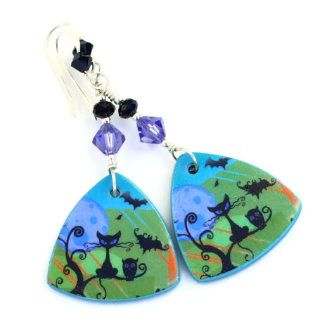 Halloween earrings black cat bats owls handmade jewelry gift for women