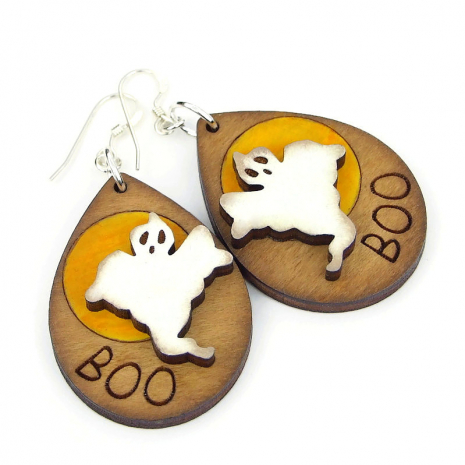 halloween earrings handmade gift for women lightweight ghost moon boo