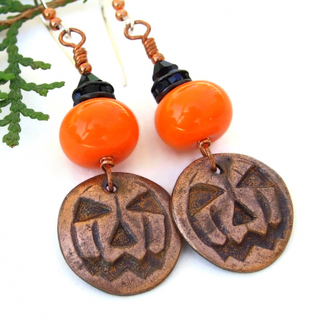 jack o lantern pumpkin earrings gift for women
