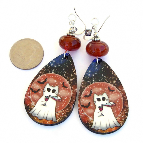 halloween ghost cat wine handmade jewelry gift for her