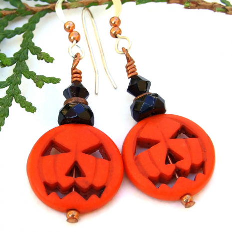 halloween jack o lantern pumpkin earrings black crystals