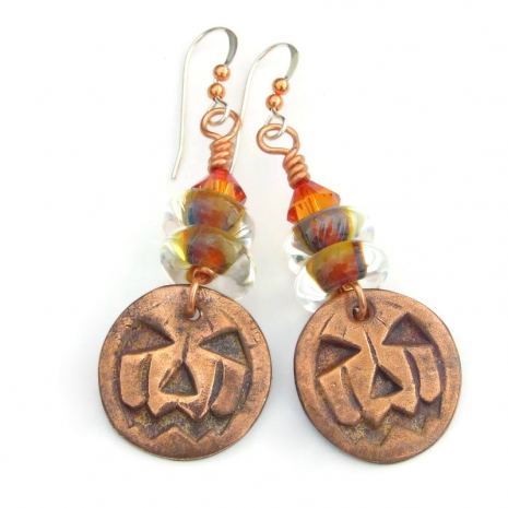 Halloween pumpkin earrings handmade gift for women