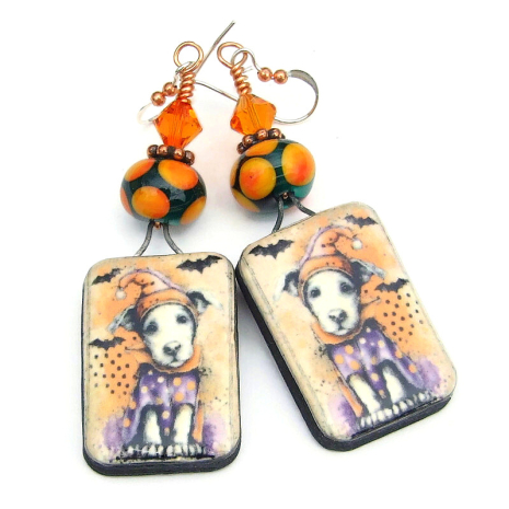 halloween puppy dogs bats earrings handmade gift for women