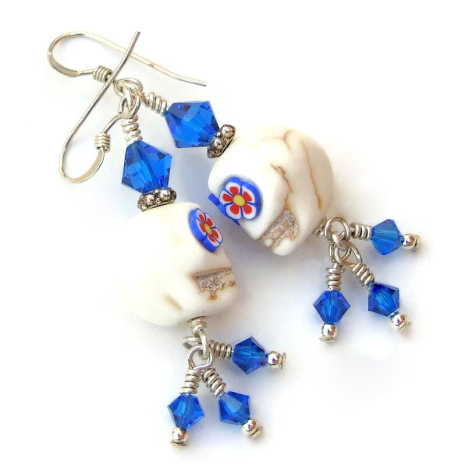 day of the dead halloween flower skull jewelry handmade swarovski crystals