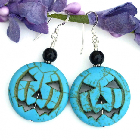 halloween turquoise magnesite jack o lantern handmade jewelry gift for women