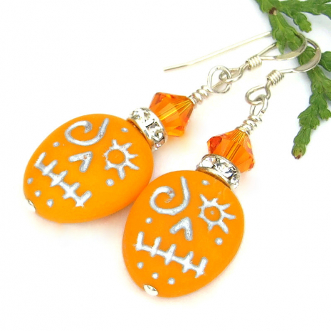 halloween voodoo skull jewelry handmade orange glass swarovski crystals