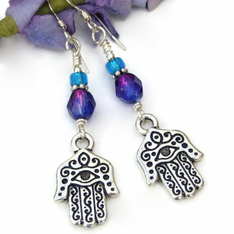 hamsa hand earrings handmade evil eye protection good luck jewelry