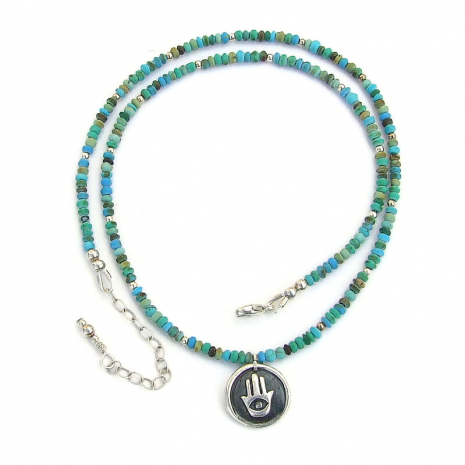hamsa hand handmade turquoise necklace jewelry gift for her