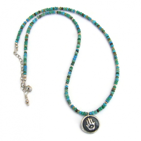 hamsa hand pendant jewelry handmade turquoise gift for women