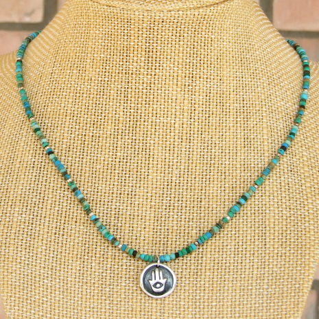 hamsa hand pendant necklace turquoise handmade gift for women