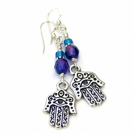 hamsa hand protection handmade earrings gift for her