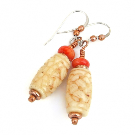 hand carved bone earrings handmade gift for her