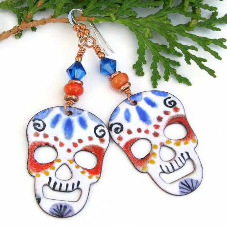 hand enameled sugar skull earrings jewelry gift