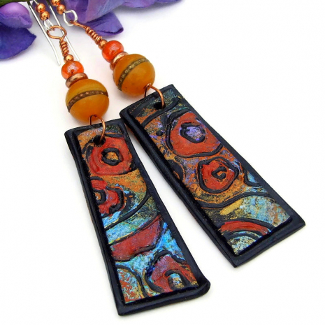 hand painted klimt red poppy flower garden inspired jewelry tibetan beads
