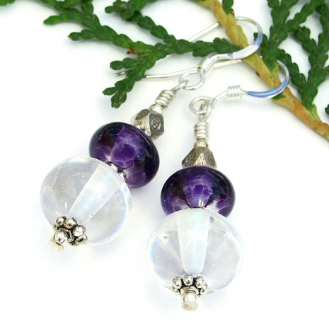purple and clear lampwork bead jewelry