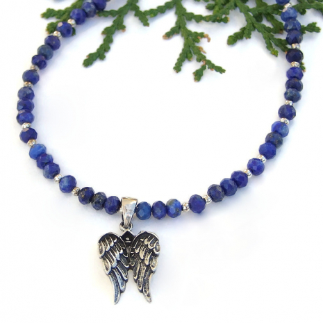 handmade angel wings jewelry blue lapis lazuli gemstones
