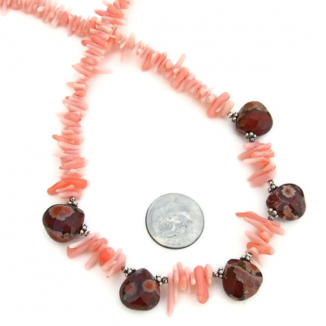 handmade beach jewelry apple jasper pink coral gift for her