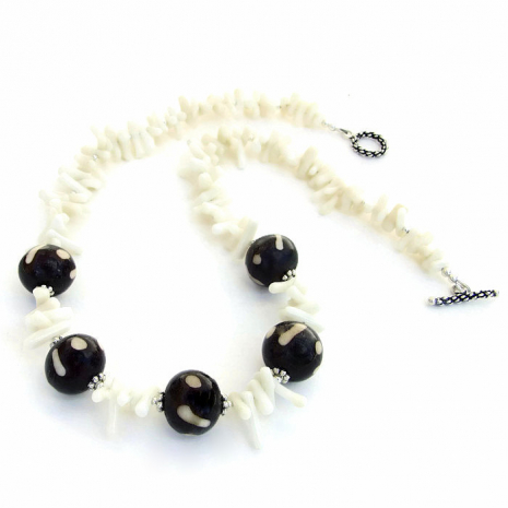 handmade black and white tribal necklace gift for her