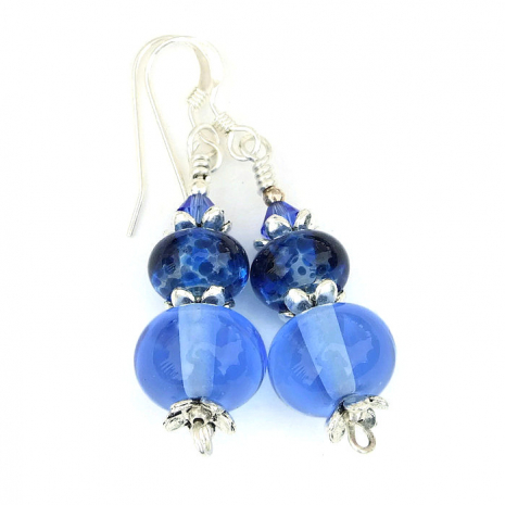 handmade blue earrings lampwork glass jewelry