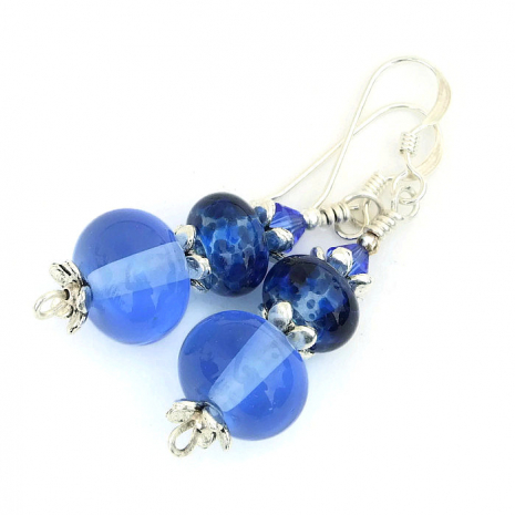 handmade blue jewelry lampwork glass earrings