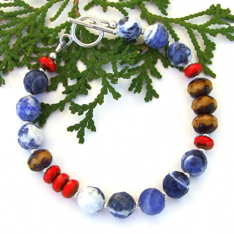 handmade blue sodalite gemstone czech glass bracelet