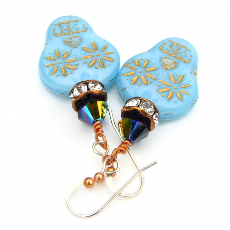 handmade blue sugar skull jewelry halloween day of the dead swarovski crystals