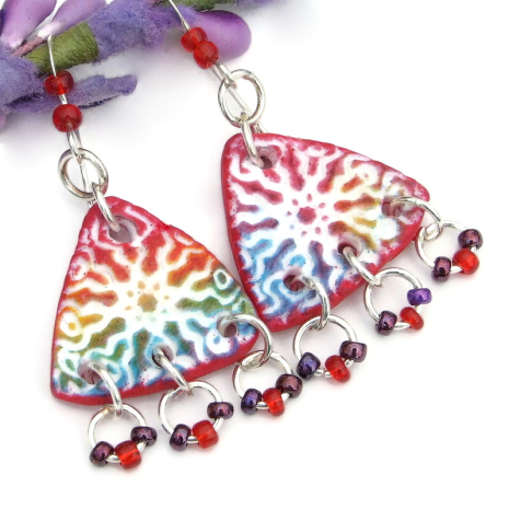 handmade boho sun burst jewelry lightweight colorful red purple white blue