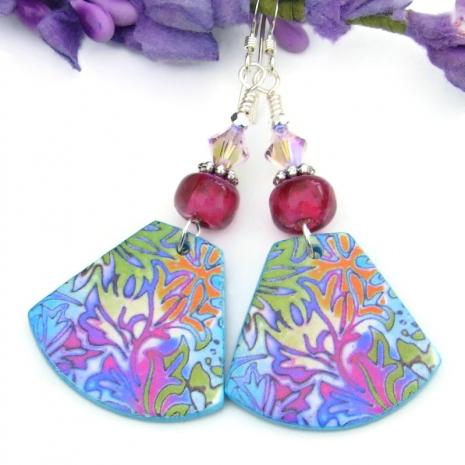 handmade botanical earrings colorful polymer clay lightweight