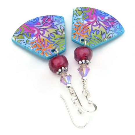 handmade botanical jewelry colorful polymer clay lightweight