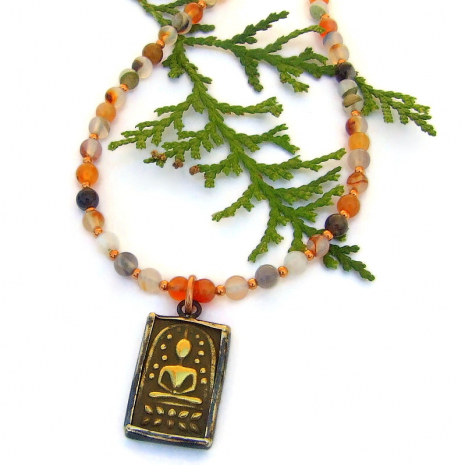 handmade brass Buddha necklace madagascar dendritic agate