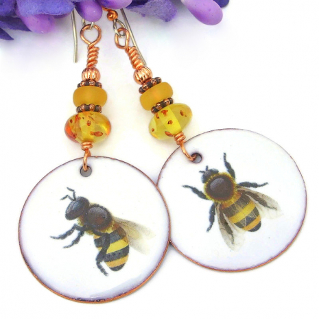 handmade bumble bee jewelry enamel amber