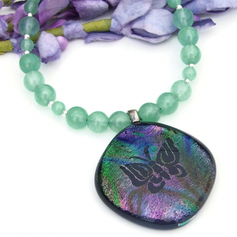 handmade butterfly and green aventurine necklace for women