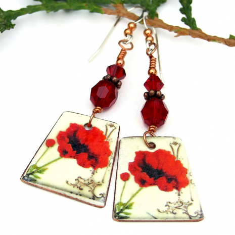 handmade christmas poppy earrings gift for women
