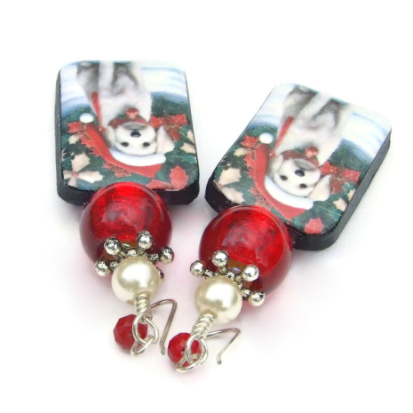 handmade christmas puppy dog jewelry red white pearls