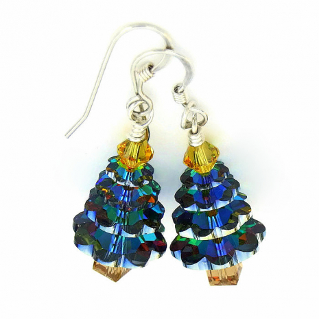 handmade Christmas trees earrings medium vitrail Swarovski crystals