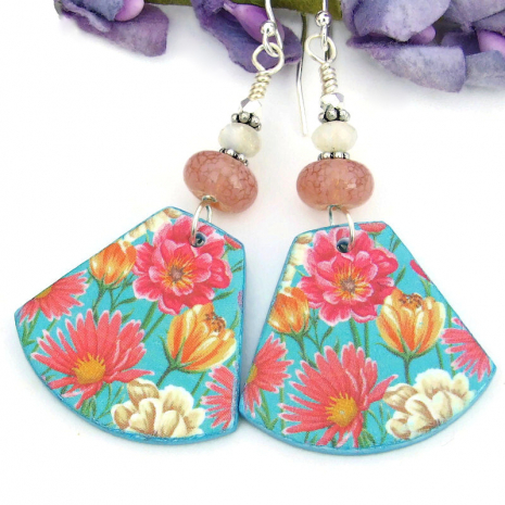 handmade colorful flower floral jewelry lampwork spring summer earrings