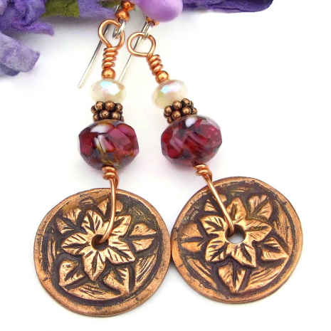 handmade copper flower earrings boho style