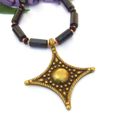 handmade cross pendant necklace black onyx religious