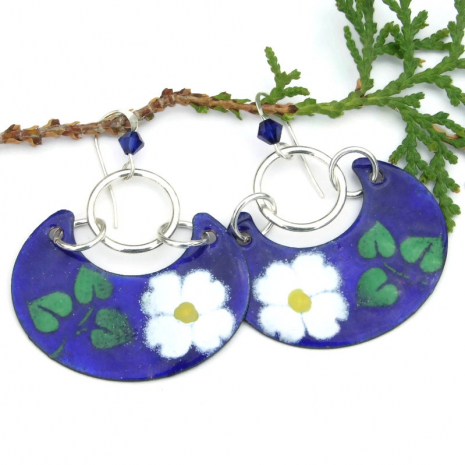 handmade daisy flower earrings boho white blue green