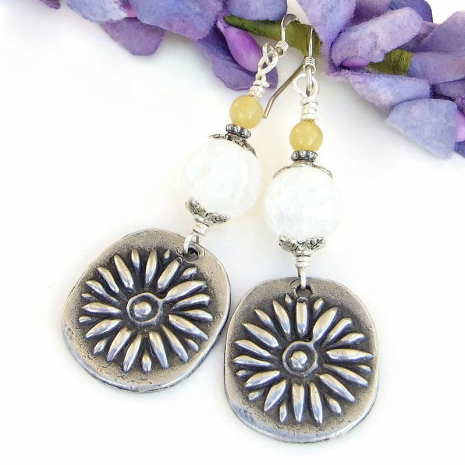 handmade daisy flower earrings handmade floral boho jewelry