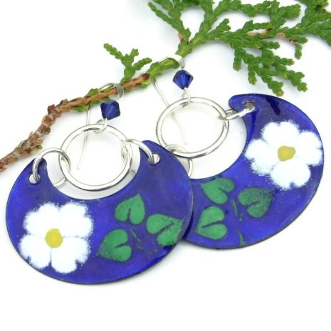 handmade daisy flower jewelry boho white blue green