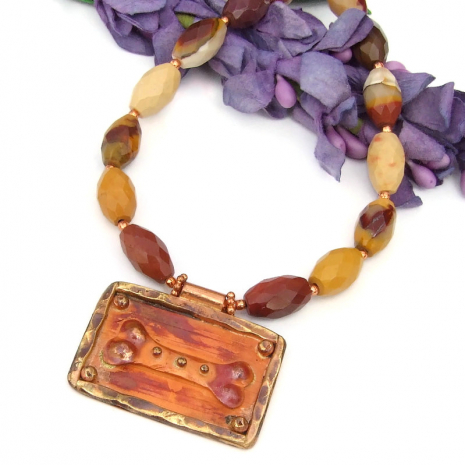 handmade dog lover jewelry copper bone pendant mookaite jasper