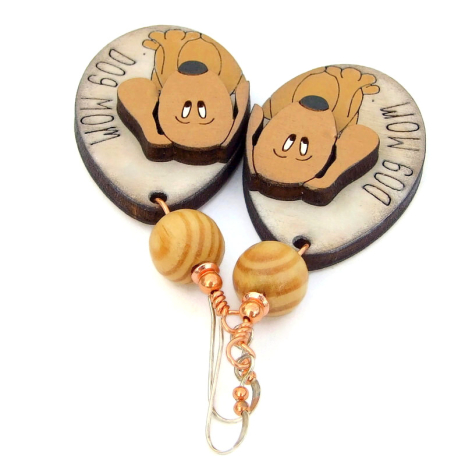 handmade dog lover jewelry lightweight wood brown dog mom