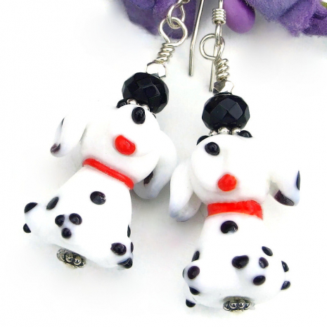 handmade dog lover jewelry spotted dogs lampwork white black red