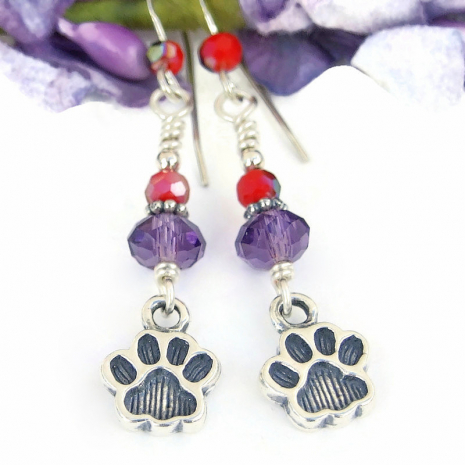 handmade dog lover paw print jewelry purple red