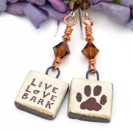 handmade dog paw print earrings live love bark