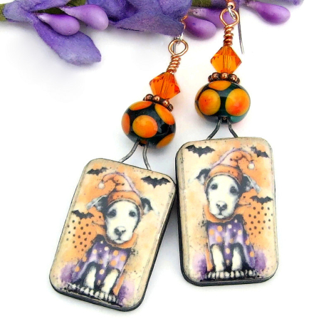 handmade dogs puppies bats halloween earrings ceramic lampwork